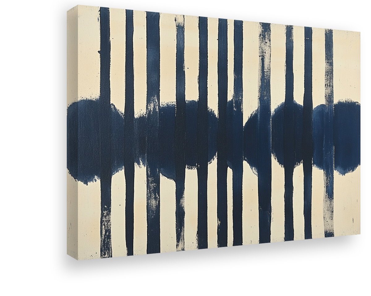 Stripes of Serenity: Abstract Minimalist Art in Navy Blue and Cream