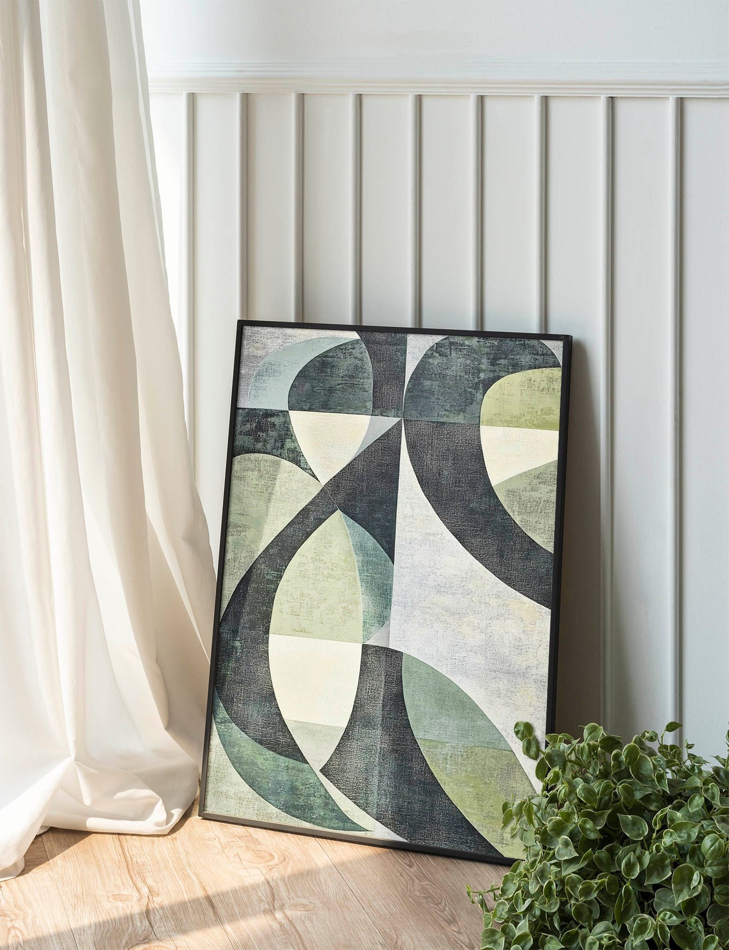 Modern Elegance: Sage Green and Gray Geometric Art