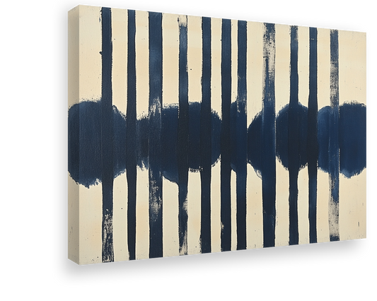 Stripes of Serenity: Abstract Minimalist Art in Navy Blue and Cream