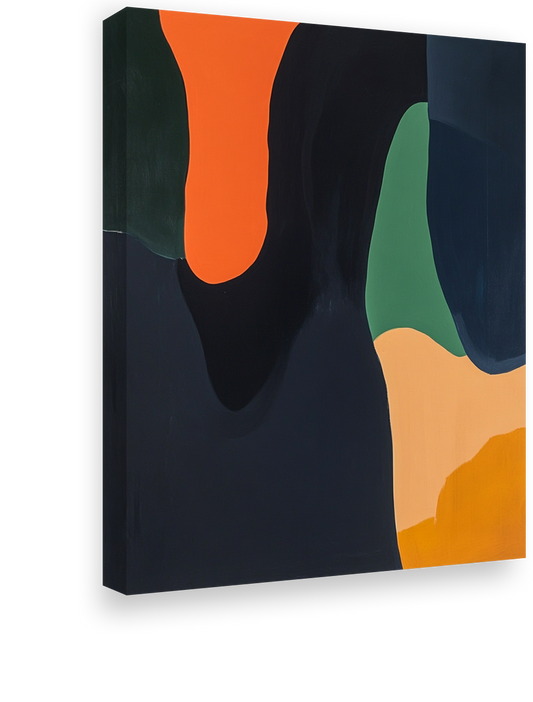 Serene Geometry: Minimalist Abstract Art in Orange, Green, and Navy